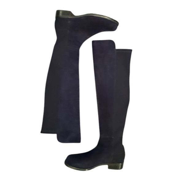 NWOT Stuart Weitzman Navy Blue Suede/Black Over-the-Knee 5050 Boots Size 6 $895 - Picture 3 of 12